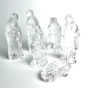 Vintage Clear Glass Nativity Figurine Set 6 Pieces Jesus Mary Joseph Christmas